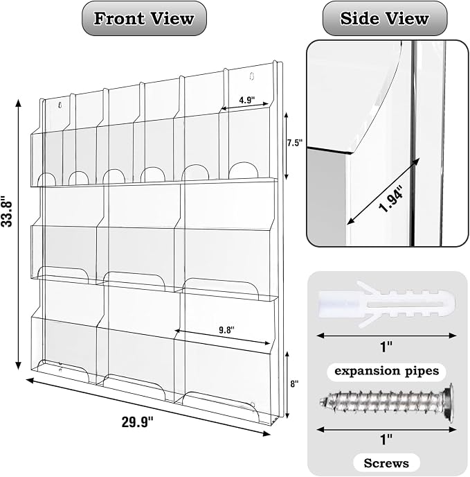 Acrylic Brochure Pamphlet Holder, 6 Magazine Holders and 6 Pamphlet Holders - Image 2