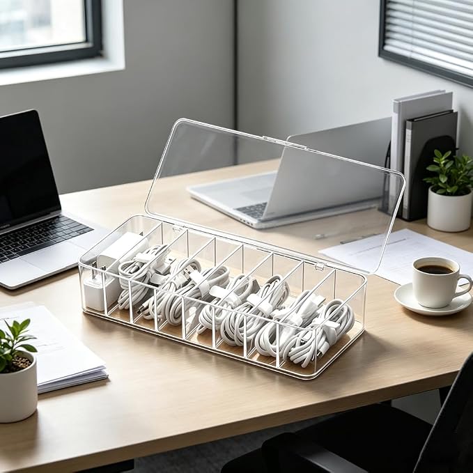 4Pcs cord organizer box with Lid, 10.2 x 3.5 x 2.2in, Desktop Cord Organizer - Image 6