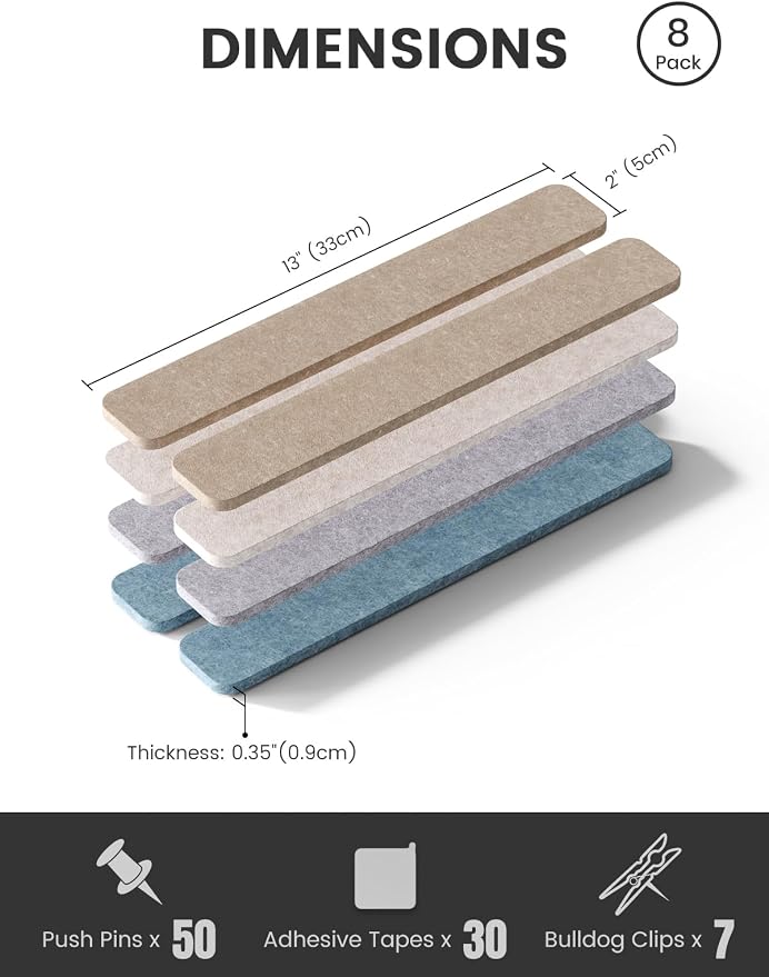 Fluxynara Cork Board Alternative Felt Strip Board 8-Pack 13"x2", Office Pin - Image 2