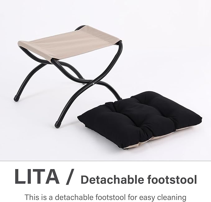 LITA Folding Upholstered Footrest Stool, Modern Small Portable Accent Ottoman with Detachable Thick Cotton Cushion Padded Sofa Stool with Metal Frame for Lazy Chair, Living Room & Bedroom, Black-DeskLoop Office