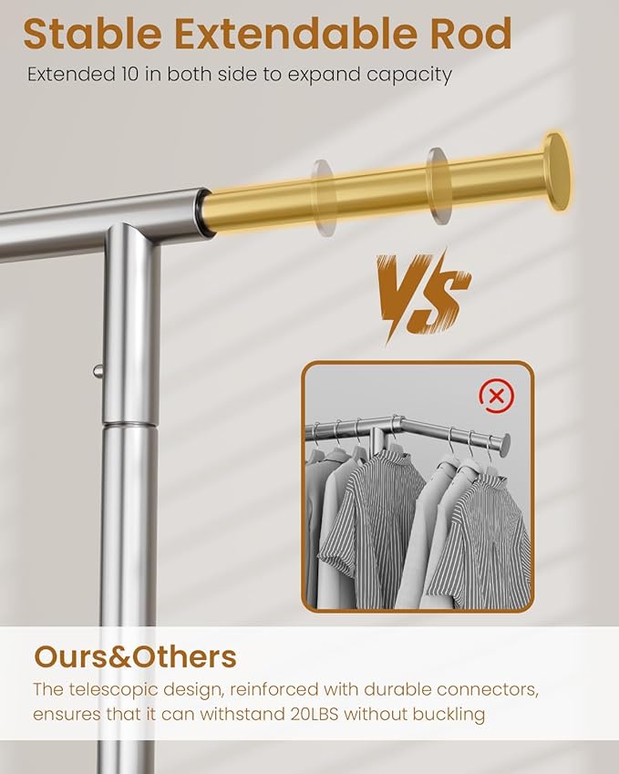 Heavy Duty Clothing Rack, Metal Clothes Rack Load 450 LBS, Rolling Coat Racks for Hanging Clothes with Lockable Wheels, Wardrobe Closet Garment Racks for Bedroom, Silver-DeskLoop Office