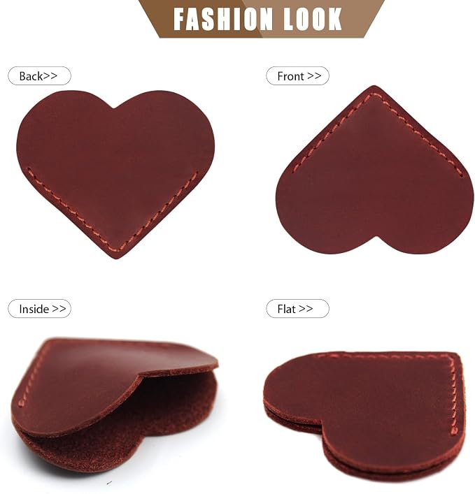 Jack&Chris Genuine Leather Heart Bookmark, Handmade Stitched Corner Page - Image 4