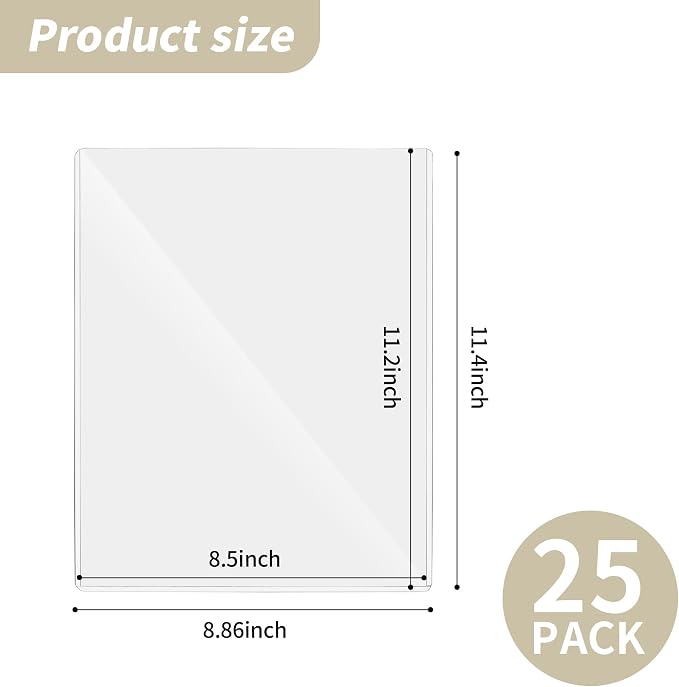 souG 25 Pack 8.5" x 11" Rigid Print Protectors, Paper Sleeves Photo Plastic - Image 2
