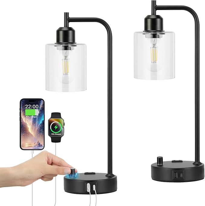 Industrial Nightstand Lamps for Bedrooms Set of 2 - Image 8
