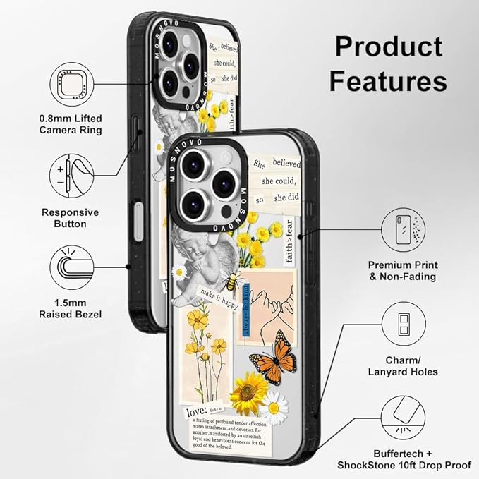 MOSNOVO Case for iPhone 16 Pro, [10ft 4X Military-Grade Drop Protection] Durable & Shockproof Phone Case Cover Design for iPhone 16 Pro - Vintage Collage Art - Clear Black-DeskLoop Office