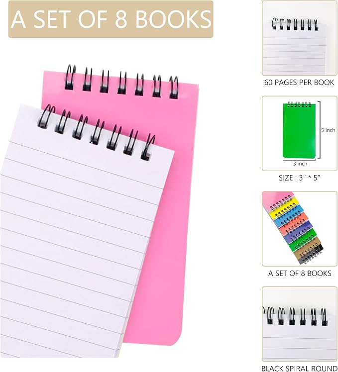 KTOJOY 8 Pack Pocket Notebook Small 3x5 Spiral Notepads - Image 4