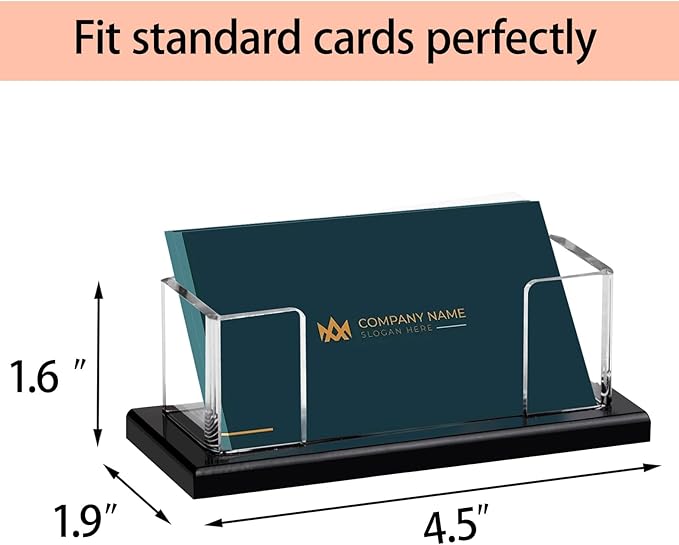 Weiai Acrylic Business Card Holder Stand for Desk, 2 Pieces Modern Black Base Business Card Organizer Display-DeskLoop Office