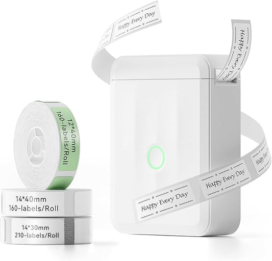 NIIMBOT D110 Upgraded Version Mini Label Maker Machine with 3 Tapes, Portable Bluetooth Thermal Printer, Sticker Labeler with Multiple Templates for Office Organization Home Kitchen School, White-DeskLoop Office