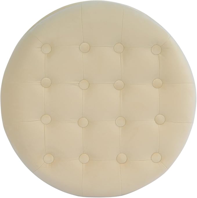 Homepop Home Decor | Upholstered Round Velvet Tufted Foot Rest Ottoman | Ottoman with Storage for Living Room & Bedroom | Decorative Home Furniture, Cream-DeskLoop Office