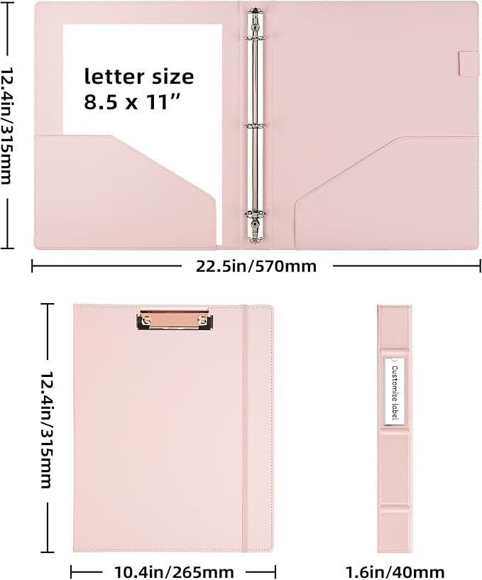 Ospelelf 3 Ring Binder with Clipboard 1 Inch Leather Binder - Image 5