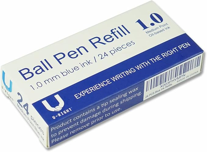 U-RIGHT 24 Pcs Ballpoint Pen Refills 1.0 mm Point Blue Ink - Image 4