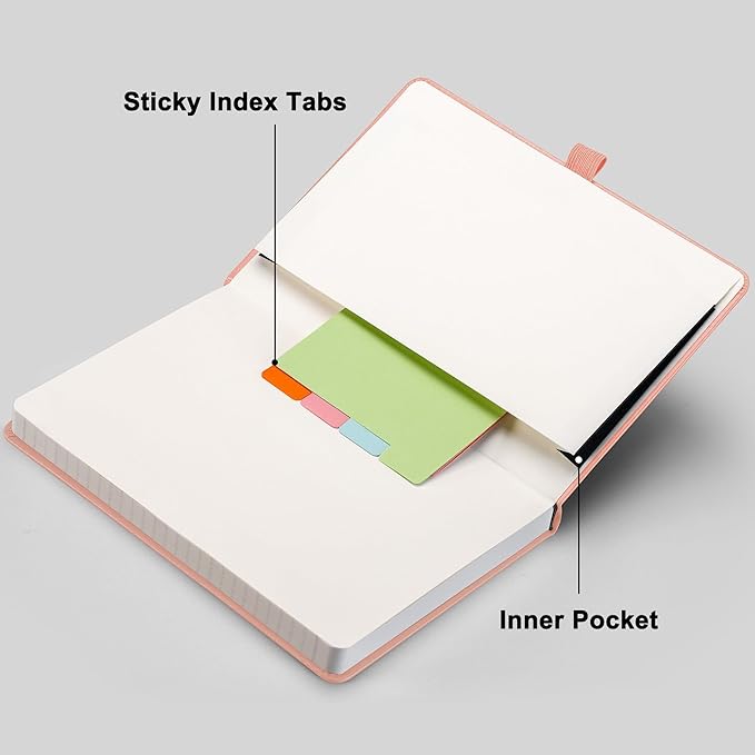 RETTACY Lined Journal Notebook, 192 Numbered Pages, A5 Medium Size (5.7'' x 8.3''), for Men & Women, Journaling, Writing, Work & Office, Leather Hardcover, 100 GSM Thick Paper (Pink)-DeskLoop Office