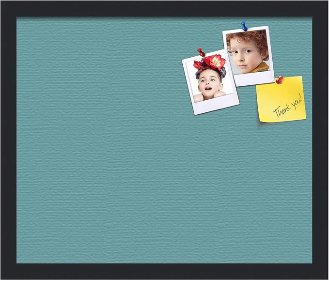PinPix 18x15 Inch Cork Bulletin Board. This Decorative Framed Pin Board Comes with Aqua Pastel Design and a Satin Black Frame. Ideal for Home Office Decor or Message Board (PinPix-1806)-DeskLoop Office