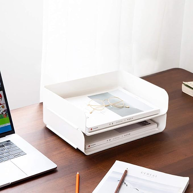 Tomorotec Desk Letter Tray Set, A4 Size White Stackable Document Organizer - Image 8