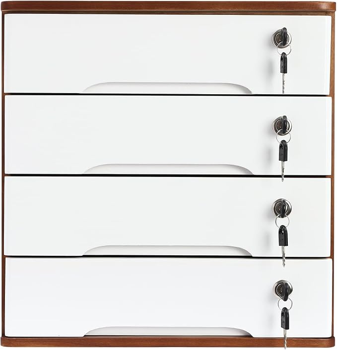 Lockable Desk Organizer Wooden Desktop Drawers Office Flat Files Storage Box - Image 6