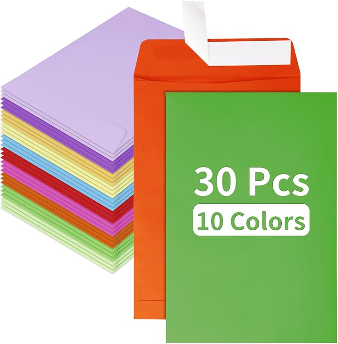 Granhoolm 30 Pcak 6x9 Envelopes, Colorful Envelopes 6x9 Self Seal by Granhoolm