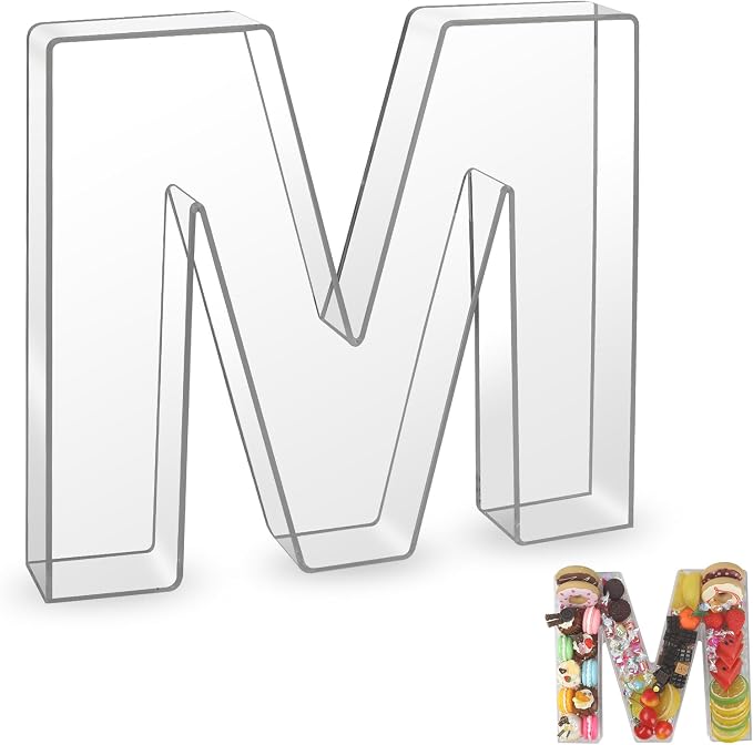10" M Clear Acrylic Letter Charcuterie Board Box, Reusable Fillable Decorative by Esmorah