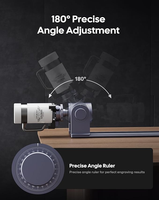 LaserPecker Rotary Extension for LP5/LP4 Engravers, 3-200mm Cylindrical Engraving, 180° Angle Adjustment & Scale Dial - Professional Rotary Module for Rings/Bottles/Cones-DeskLoop Office