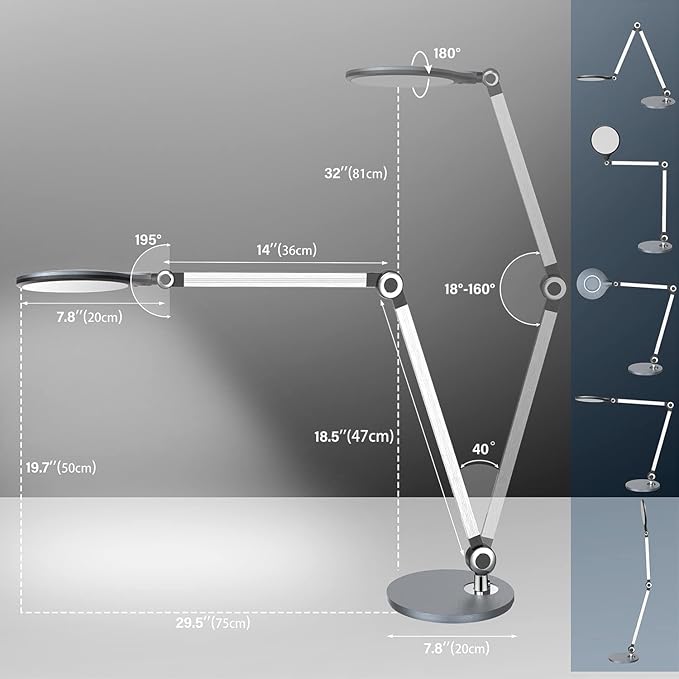 Desk Lamp,Led Architect Desk Lamp,Desk Lamps for Home Office,Table lamp with Wireless Charger & Adjustable Swing Arm,Touch Control, 3 Lighting Mode,5 Brightness,Eye-Caring Office Lamp-DeskLoop Office
