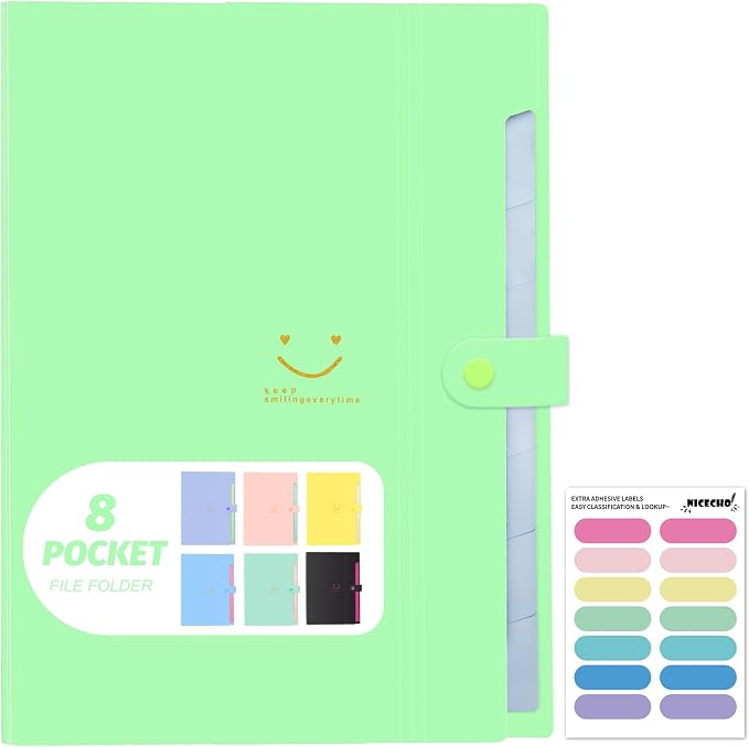 Expanding File Folder, 8 Pockets Accordion File Organizer, A4 Letter Size Paper by Nicecho