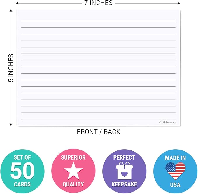 321Done Ruled Note Cards, 5x7 Thick Index Cards - Image 2