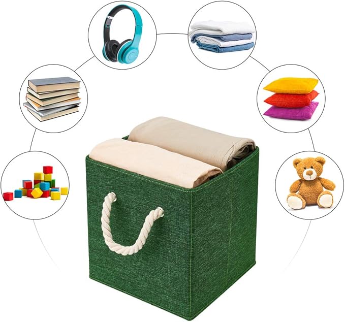 Green Foldable Fabric Cube Storage Bins Cube Storage Organizer Bins Storage Cubes Basket Drawers Organizer Decroative Storage Box Fabric Storage Cubes Baskets for Organizing Closet Shelves ,Q-ST-51-4-DeskLoop Office