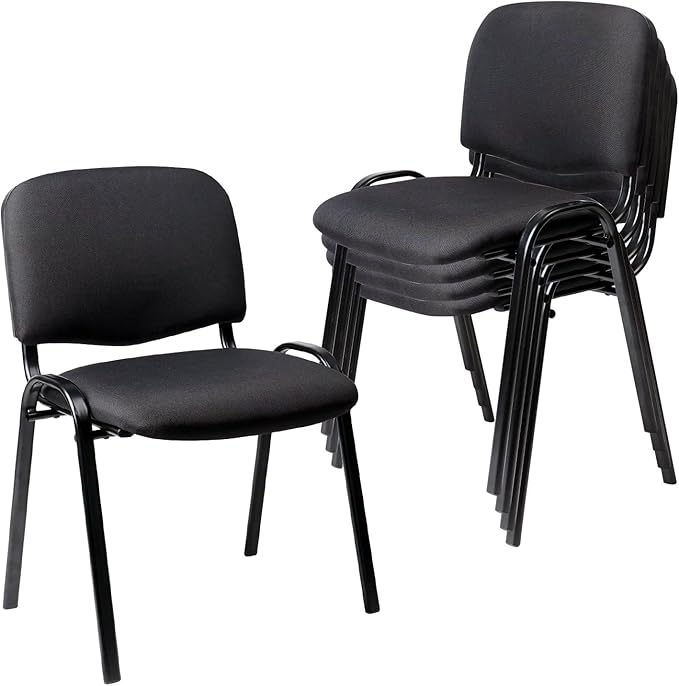 CLATINA Set of 5 Pack Stackable Waiting Room Chairs Fabric Black Reception Chair Metal with Thickened Seat Back Cushion for Waiting Conference Room Guest Stool (5 Pack)-DeskLoop Office