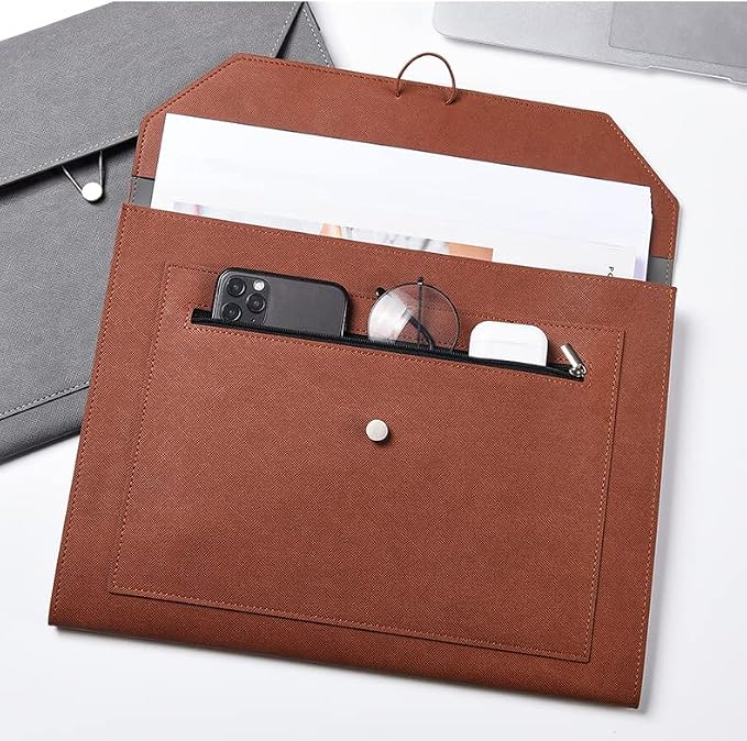 PU Leather A4 File Folder Document Holder 2 Pockets Portfolio Envelope Folder - Image 5
