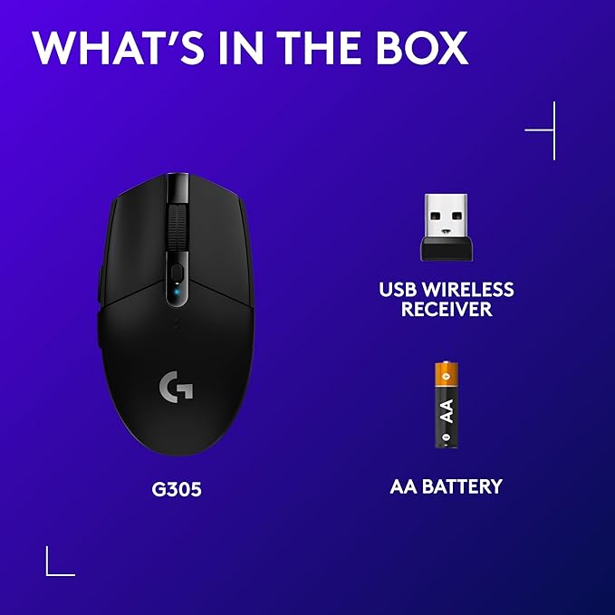 Logitech G305 LIGHTSPEED Wireless Gaming Mouse, Hero 12K Sensor, 12,000 DPI, Lightweight, 6 Programmable Buttons, 250h Battery Life, On-Board Memory, PC/Mac - Black-DeskLoop Office