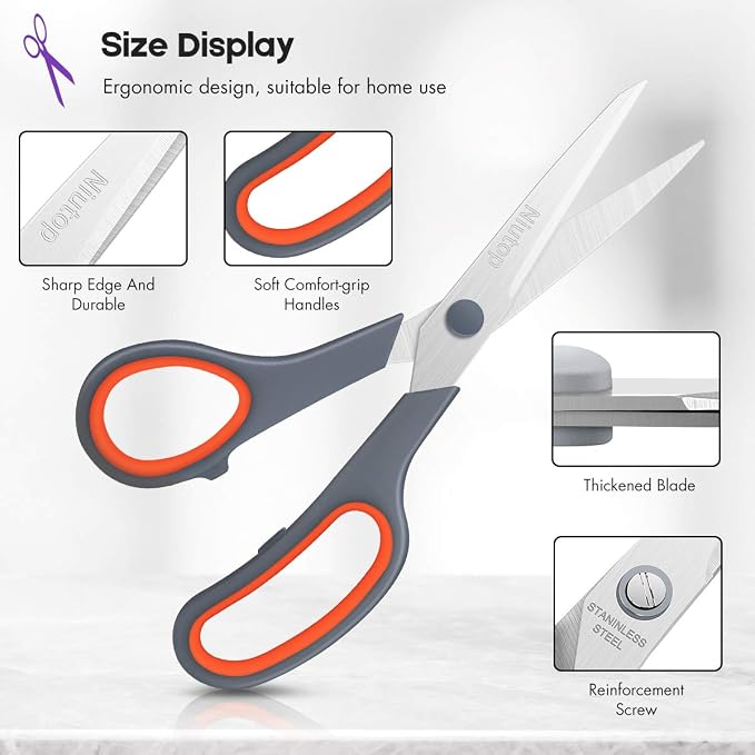 Scissors Bulk Set of 5-Pack, Niutop 8" Multipurpose Sharp Sewing Craft Fabric - Image 3