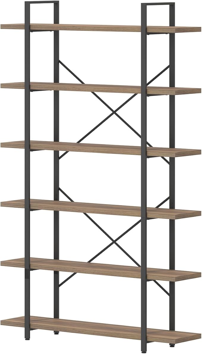 HSH Tall Bookcases and Book Shelves 6 Shelf, Metal Wooden Book Shelf and Storage Rack, Modern Etagere 6 Tier Bookshelf, Farmhouse Large Display Bookshelves for Bedroom Living Room Office, Rustic Oak-DeskLoop Office