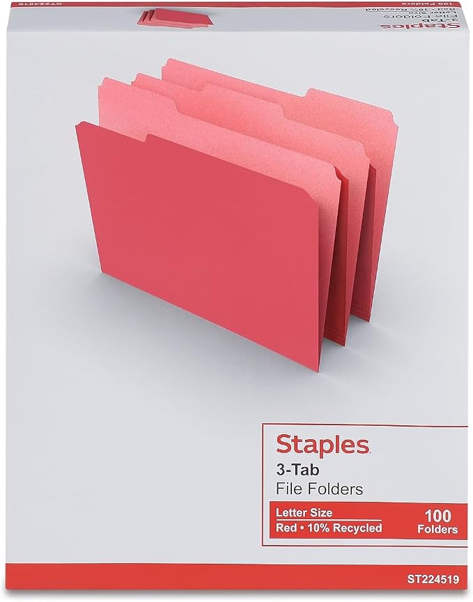 Staples File Folder, Letter Size, 1/3‑Cut Tab, Durable Paper Stock, 200/Carton - Image 6