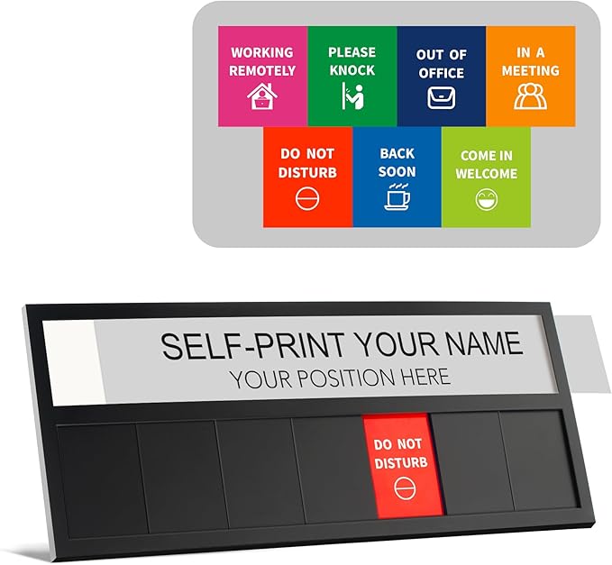 Name Plate for Desk& Office Door Sign, 7 Options Do Not Disturb, In A Meeting by EliteSign
