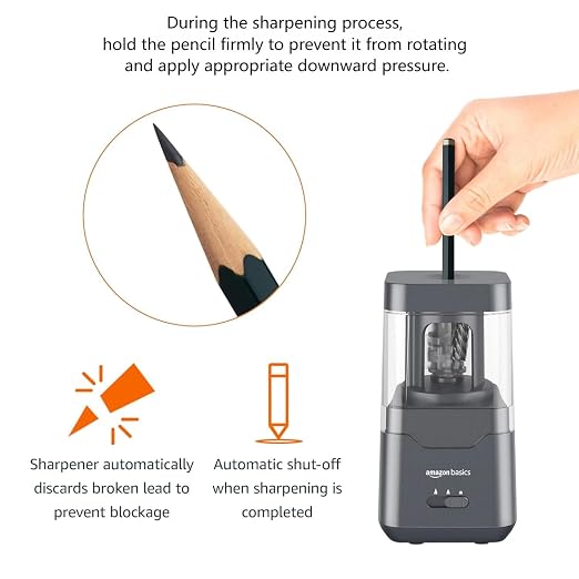 Amazon Basics Portable Electric Pencil Sharpener, Helical Blade, Auto Stop - Image 4