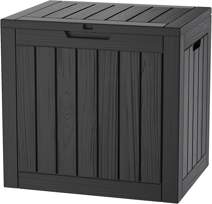 35 Gallon Lockable Resin Deck Box, Waterproof & UV-Resistant Outdoor Storage Box for Outdoor Cushion Storage, Garden Tools & Pool Accessories Storage, Black-DeskLoop Office