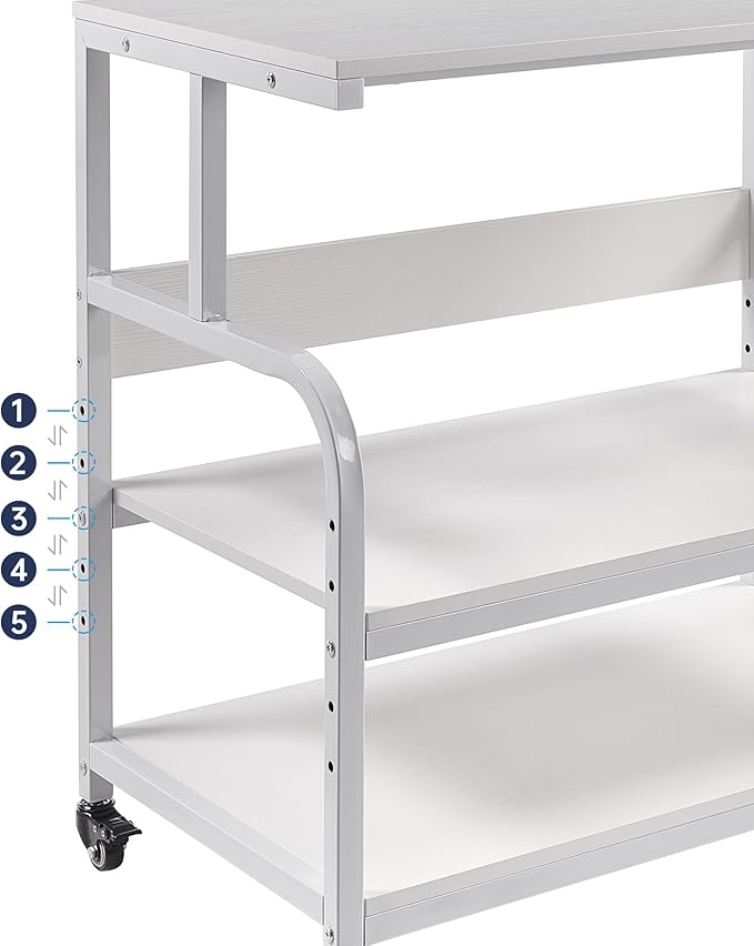 Printer Stand, 32.3" x 18.9" x 32.1" Extra Large Printer Table with Adjustable Storage Shelf, 3 Tier Rolling Printer Cart with Industrial Wheels for Home Office, White-DeskLoop Office