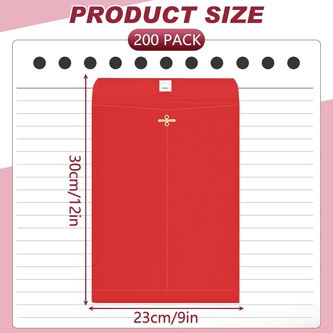 Geyee 200 Pcs Clasp Manilla Envelopes 9 x 12 Inch Gummed Colored Envelopes - Image 3