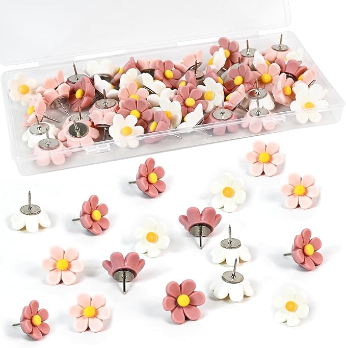 50Pcs Cute Flower Push Pins Decorative Floret Thumb Tacks | 3 pastel flower by Unknown