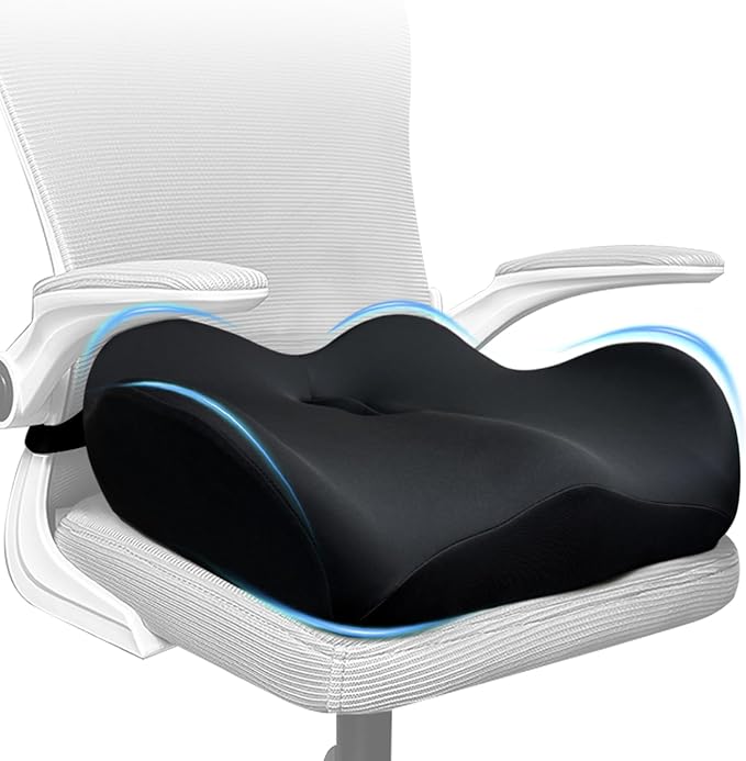 X Large Memory Foam Seat Cushions for Office Chairs, Long Sitting Pressure Relief Ergonomic Office Chair Cushion for Butt Coccyx Tailbone Sciatica, Car Seat Booster for Height (Pure Black)-DeskLoop Office