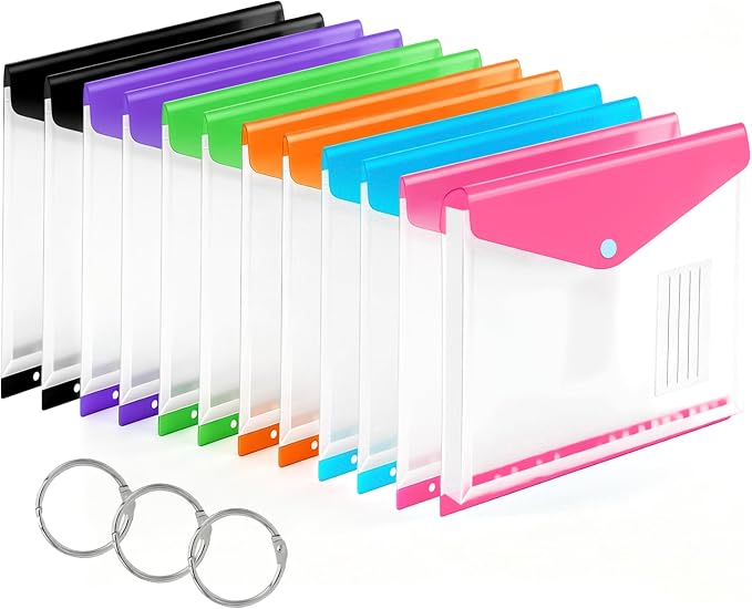 12 Pack Plastic Envelopes Binder Pocket 11 Holes Expandable Binder Folders by Surcotto