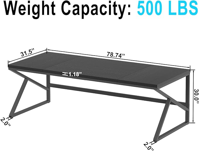 HSH Extra Long Black Computer Desk, 78 inch Large Home Office 2 person Desk, Industrial Metal Wood double Desk for Executive Work Writing Study, Modern Black Bedroom Living Room PC Laptop Gaming Table-DeskLoop Office