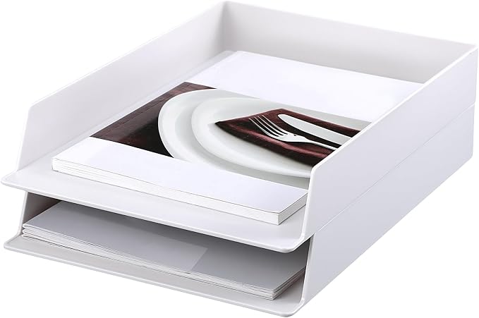 2 Pcs Stackable Desk Organizer Trays Rectangular Plastic Desk Holder Desktop by Leelosp