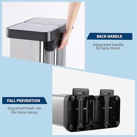 16 Gallon Dual Compartment Trash & Recycling Bin - Soft Close Lid Kitchen Garbage Can, Stainless Steel Step Pedal, Space Saving Design for Home/Office (60L 2x30L, No Inner Bucket)-DeskLoop Office