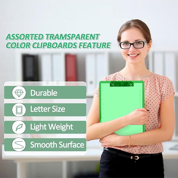 Plastic Clipboards, PANDRI 36 Pack Clear Colored Clipboards, Low Profile Clip - Image 5