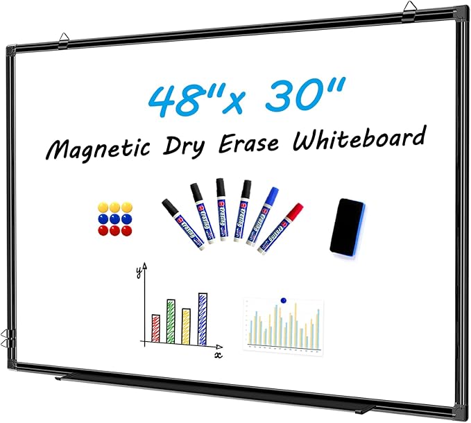 H-Qprobd 48"x30" Magnetic White Board Dry Erase Wall Mount Whiteboard - Office Home Classrooms White Board Hanging Writing Board with Black Aluminum Frame-DeskLoop Office