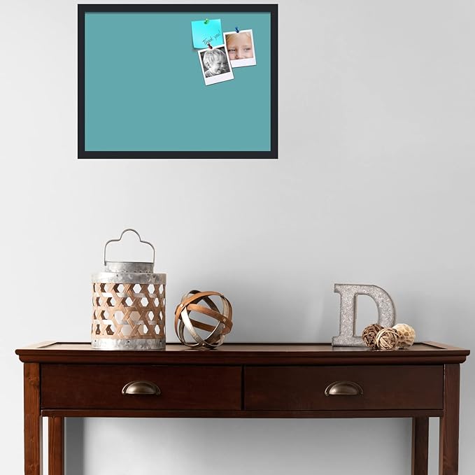 PinPix 24x18 Inch Cork Bulletin Board. This Decorative Framed Pin Board Comes with Aqua Pastel Design and a Satin Black Frame. Ideal for Home Office Decor or Message Board (PinPix-1806)-DeskLoop Office