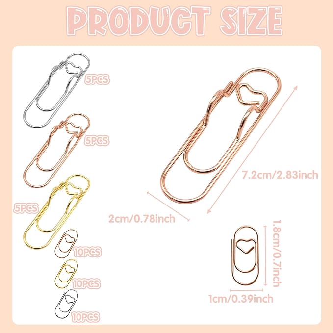 HINGTAI 15Pcs Metal Pen Holder Clip & 30Pcs Paper Clip Set - Image 2