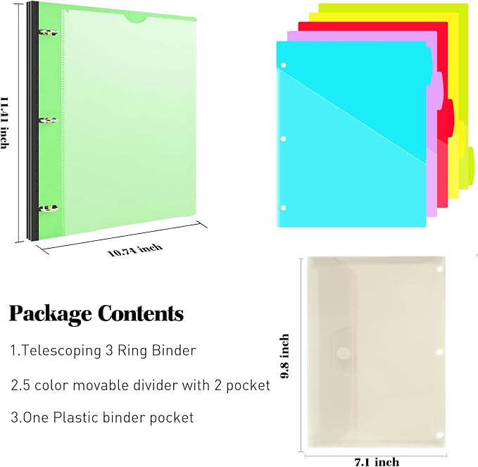 INFUN 1 Inch 3-Ring Telescoping Project Organizer Binder, 13 Pocket, - Image 2