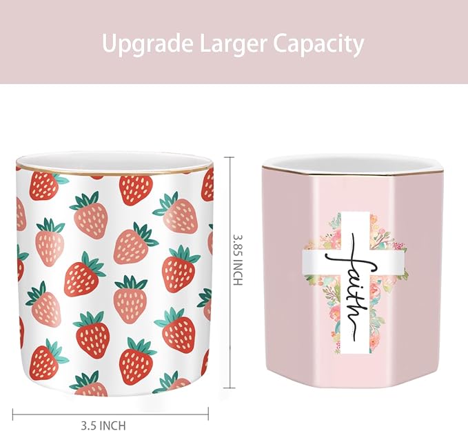 Pencil Holder for Desk, Ceramic Pencil Pens Cup Cute Makeup Brush Holder - Image 4