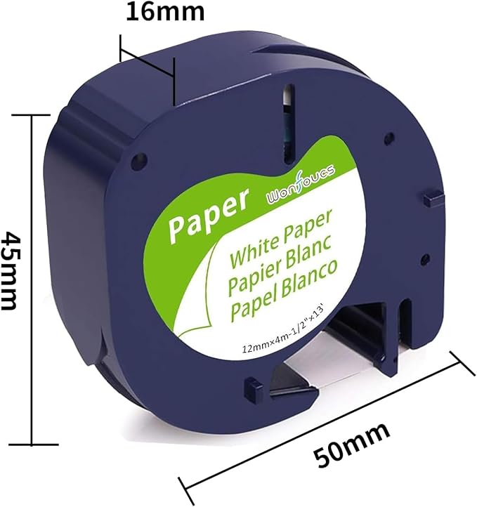 Wonfoucs Compatible with Dymo Label Make Refills 12 mm x 4 m 1/2 x 13 White - Image 2